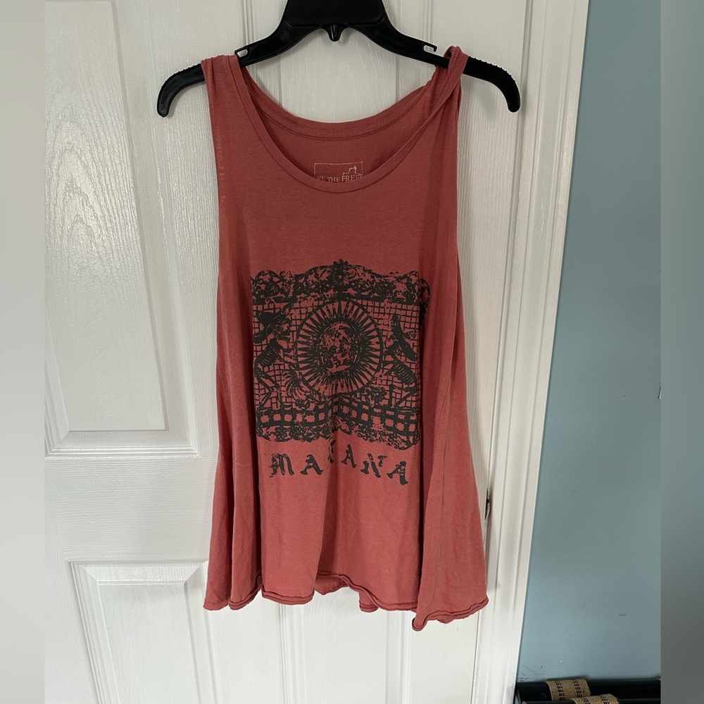 Free People Rust Tank Top with Black Graphic